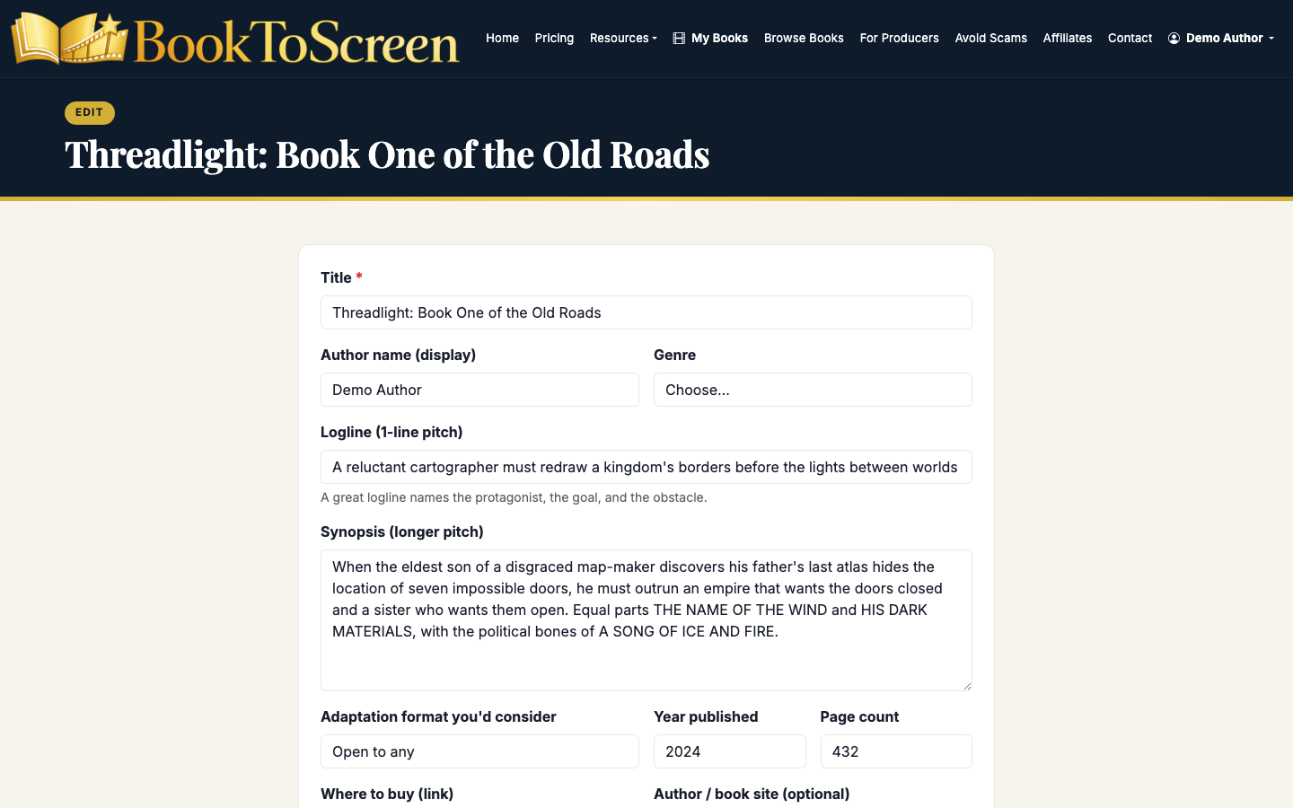 Update metadata, regenerate pitch materials, and manage screenplay sharing