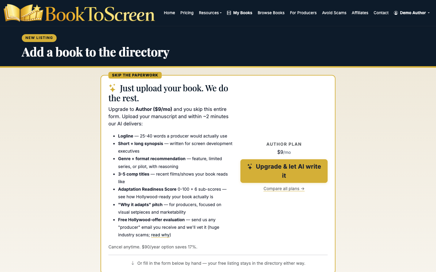 Add the book details producers need to evaluate the screen potential.